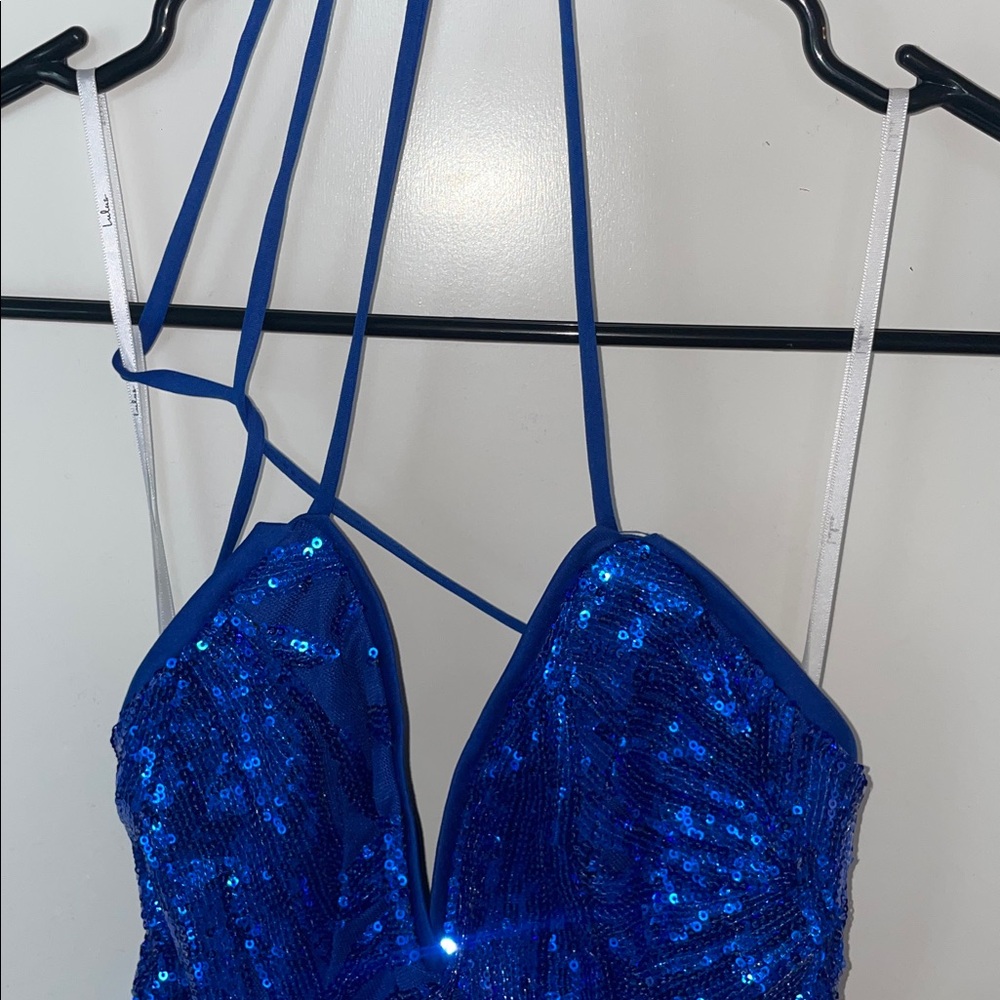 Sparkle 'til Dawn Royal Blue Sequin Lace-Up Mermaid Maxi Dress NWT XS - Picture 8 of 9